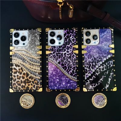 Luxury Bling Diamonds Pearl Leopard Cover Square Phone Case For Xiaomi Redmi Note 11 PRO 10 PRO MAX 9C 10A 10C POCO X3 GT M4 M3
