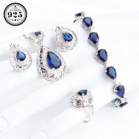 Wedding Blue Zircon Jewelry Sets Bridal 925 Sterling Silver Jewelry Earrings celets Rings Pendants Necklace Set For Women