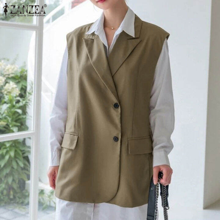 khaki sleeveless blazer