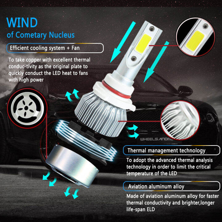 2ชิ้น9006-hb4หลอดไฟรถยนต์-c6ไฟหน้ารถ10800lm-6000k-ซังนำรถไฟหน้ารถชุดไฟฉายติดศีรษะแต่งรถ120w-hi-lo-หลอดไฟเทอร์โบ