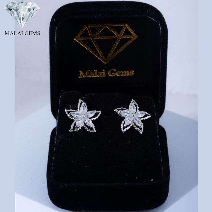 malai-gems-ต่างหูเพชร-เงินแท้-silver-925-เพชรสวิส-cz-เคลือบทองคำขาว-รุ่น155-e016-71แถมกล่อง-ต่างหูcz-ต่างหูเงินแท้