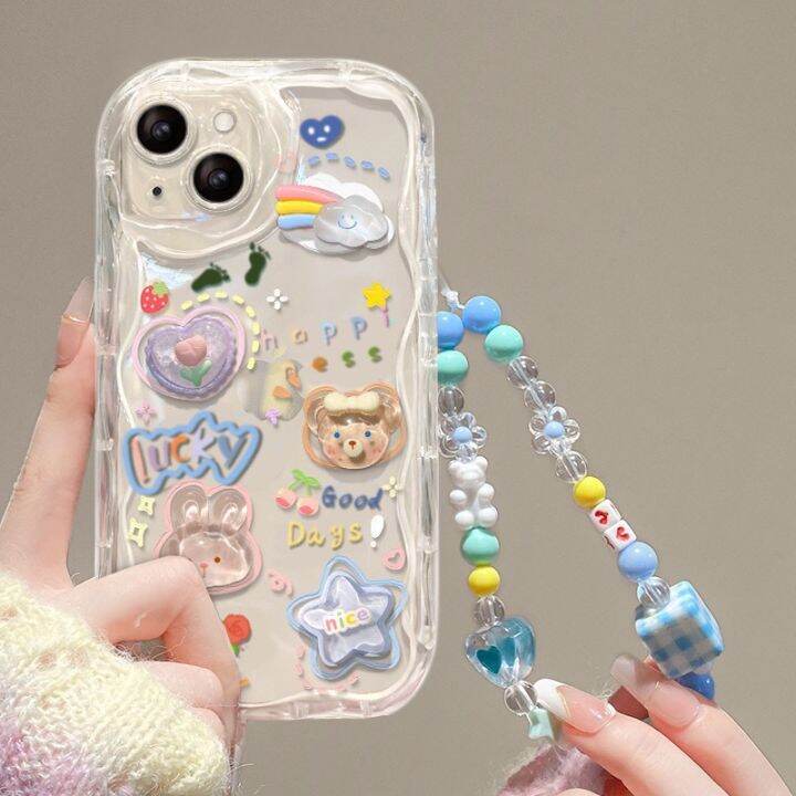 chaunceybi-เคสใสน่ารักแขวน3d-สำหรับ-iphone-14-13-11-plus-xr-x-7-8สายคล้องปกปิดแบบเกาหลี