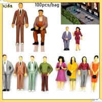 VJDA 100pcs ของเล่นเด็ก ท่าผสมสี 1:100/1:150/1:75/1:50 มาตราส่วน ทิวทัศน์รถไฟ ตัวเลขคน โมเดลอาคารผู้โดยสาร ตัวละคร DIY