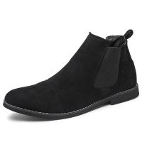 COD sereinn ✌ราคาส่ง ✐┅✚Size 39-46 Mens Fashion Pointed Toe Chelsea Boots Formal Slip On High Tops Shoes Black