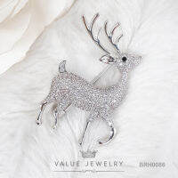 เข็มกลัด ฝังคริสตัลแท้ ลาย กวางเรนเดียร์ Reindeer ขนาดพอเหมาะ เครื่องประดับ BRH0086 ValueJewelry