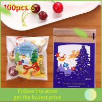PIEPING 100pcs Candy Kids Gifts Bake Cookies Christmas Gifts Bags Santa Claus Self-adhesive Plastic Packaging