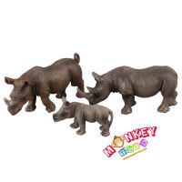 Monkey Toys - โมเดลสัตว์ Rhinos แรด พ่อแม่ลูก ชุด 3 ตัว (จากหาดใหญ่)