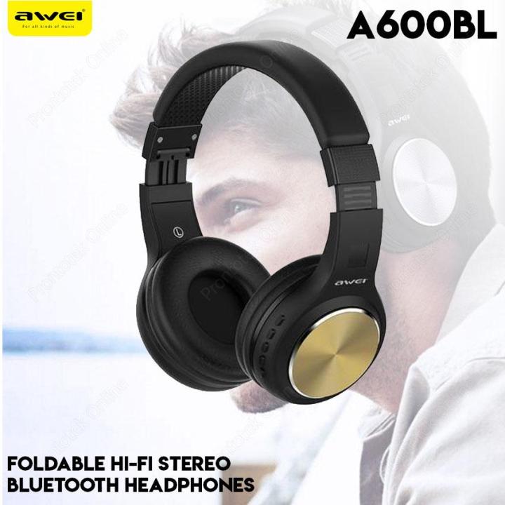 AWEI A600BL Foldable Hi Fi Stereo Bluetooth headphones Gold