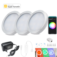 2-9Pcs ชุด Homekit WiFi Round RGB LED ใต้ตู้ตู้เสื้อผ้าเฟอร์นิเจอร์หรี่แสงได้ตู้เสื้อผ้าโคมไฟ Siri Voice Control APP รีโมท