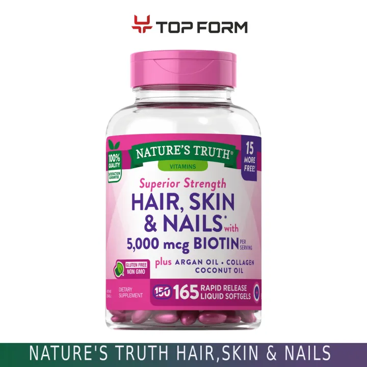 Nature's Truth Superior Strength Hair, Skin & Nails with 5000mcg Biotin ...