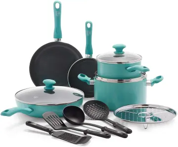 GreenLife Soft Grip 16 Piece Ceramic Non-Stick Cookware Set - Blue