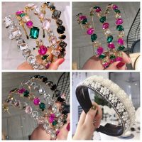 MGRHJO หรูหรา ของขวัญเครื่องประดับปาร์ตี้ สง่างาม ที่คาดผม Rhinestone ผ้าพันหัว อัญมณีคริสตัล ที่คาดผมไข่มุก