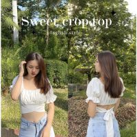 เสื้อครอปแขนตุ๊กตา ผูกโบว์หลัง เสื้อปาดไหล่ผูกโบว์ข้างหลัง รุ่น crop top