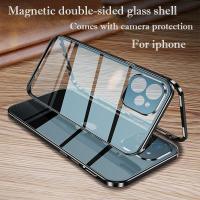 360 ° เคสโทรศัพท์ป้องกันเต็มรูปแบบสำหรับ iPhone 12 13 14 Pro Max กล้องป้องกันกระจกโลหะฝาครอบแม่เหล็ก