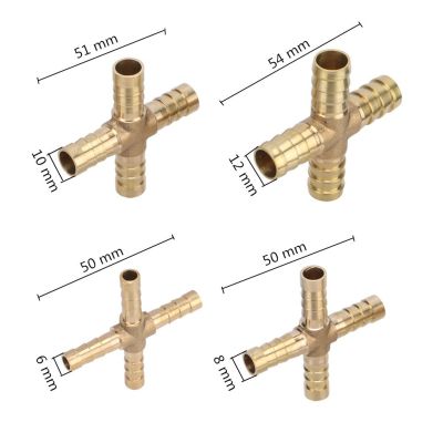 ；【‘； Cross Shaped Brass Pipe Fitting 4 Way  6Mm 8Mm 10Mm 12Mm Hose Barb Connector Joint Copper Barbed Coupler Adapter Coupling