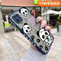 YIWESAN เคสสำหรับ OPPO เคส A15 A35 A15s 4G ลายการ์ตูนแพนด้าน่ารักมีน้ำค้างแข็งโปร่งใสขอบสี่เหลี่ยมด้านข้างแข็งรูปแบบกล้องปลอกซิลิโคนกันกระแทกเคสนิ่ม