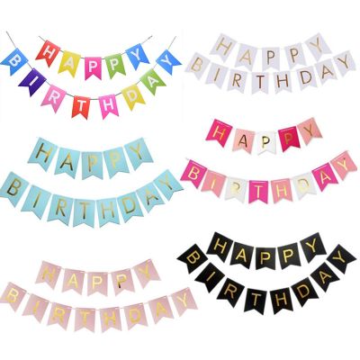 Happy Birthday Letters Paper Bunting Garland Banner Hanging Flags Baby Shower Party Decoration