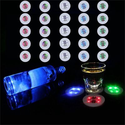 25 Pcs LED Coaster Round Flash Cup Mat Sticker Lights for Wine Liquor Bottle, Drinks Party, Bar Party