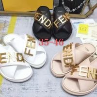 2022 Fendiˉnew pure original top metal buckle beach sandals retro thick bottom sandals and slippers classic sports slippers