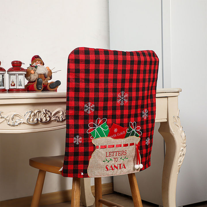 easybuy88-ที่คลุมเก้าอี้คริสต์มาสทรงซองจดหมายลายตารางลายตารางแฟชั่นสีแดงสำหรับตกแต่งบ้านผลิตภัณฑ์สิ่งทอ