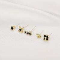 [COD] Korean black zircon earrings 5-piece set cold geometric ins fresh student accessories female