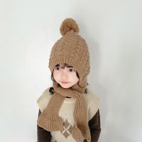 Winter Baby Hats and Scarf One Piece Knitted Hat Thicken Warm Kids Boys Girls Caps Children Ear Protection Caps 4 Colors