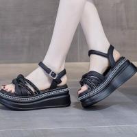 2023 High Quality Shoes for Women Summer Womens Sandals Solid Color Sequins High Heels Water Proof Buckle Open Toe Shoes Women