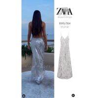 ZARAˉ ZAUA French-Style Silver Satin Suspender Skirt Backless Reception Holiday Dress 3595354