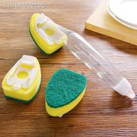 ﹍❅㍿ 1Pcs Replaceable Cleaning Brush with Refill Liquid Handle Scouring Pad Sponge Brush Dispenser Dish Scrubber Home Washing Tool