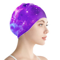 s High Elastic Swimming Caps Women Waterproof Swimming Pool Cap Protect Ears Long Hair Large Starry Sky Silicone Diving HatTH