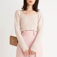 Kuzuwata 2022 Spring Gentle Solid Color Knitted Tops Women Long Sleeve Deep Neck Show-waist Short Sweater Woman Jumpers Femme