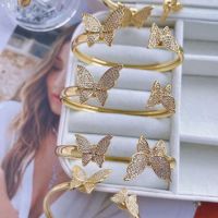 3PCS, Statement Butterfly CZ Zircon Bangle Bangles for Women Jewelry Boho Gold Color Bangle Pulseiras Bijoux