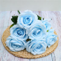 Operecwwart Cheap Beautiful Artificial Peony Roses Silk Flowers DIY 7 Heads Blue Fake Rose Wedding Bouquet Home Decoral Fall Decor. ！