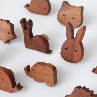 Nordic Animal Shape Cabinet Handles Wooden Drawer Knobs Kids Safety with Screws Furniture Handle Door Pulls