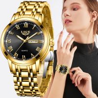 LIGE 2023 New Gold Watch Women Watches Ladies Creative Steel Womens Bracelet Watches Female Waterproof Clock Relogio Feminino