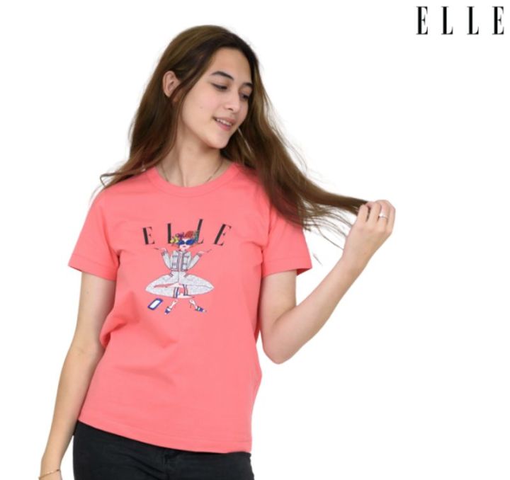 elle-boutique-เสื้อยืดสตรีคอกลม-แขนสั้น-สกรีนลาย-elle-limited-editions-w3k567