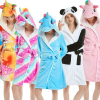 Women Men Flannel Cartoon Bath Robe Sleepwear Autumn Winter Animal Plush Couple Bathrobe Thick Warm Female Robes Dropshipping