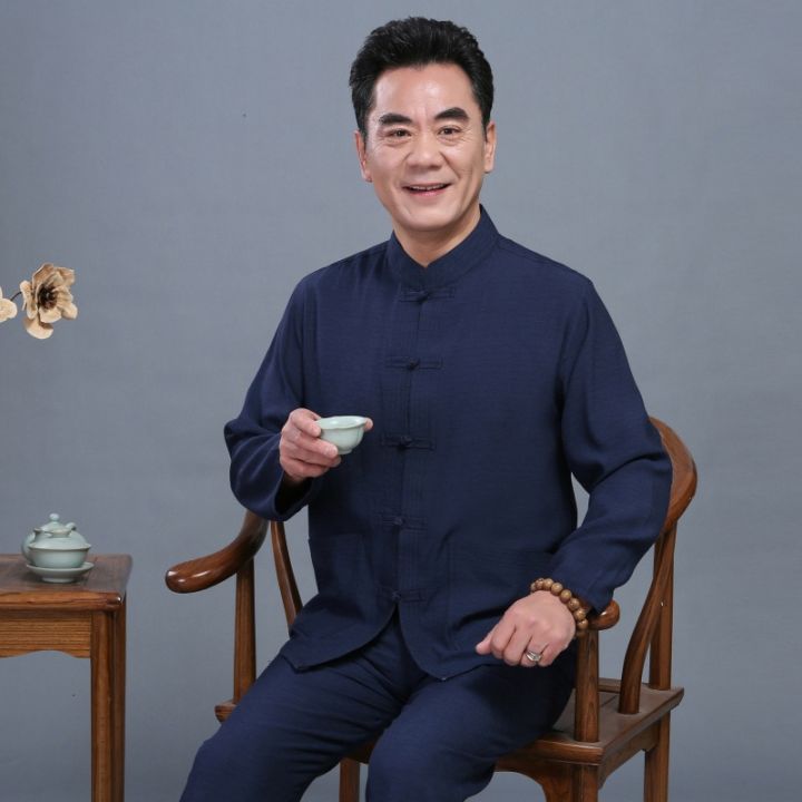 ชุดกังฟูผู้ชายแบบมีปีกชุดจีนสไตล์คลาสสิกจีนชุดเสื้อผ้าแบบไทจี๋ชุดฮันฟูสำหรับผู้ชาย
