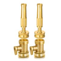 Heavy-Duty Brass Adjustable Twist Hose Nozzle Replacement with Garden Hose Shut Off Valve 3/4inch GHT Connector, High Pressure Jet