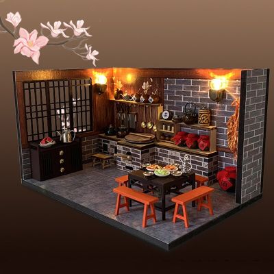 23New Miniature DIY Wooden Doll Houses Kits With Furniture Chinese Ancient Kitchen Roombox Villa Dollhouse Assembled Toys Casa Gifts