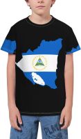 Flag of Nicaragua Map T- Shirt Short Novelty for Boys and Girl