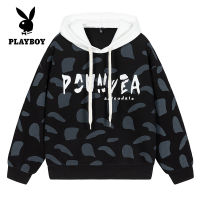 เสื้อกันหนาว PLAYBOY Mens Hooded แบบใหม่หลวมพร้อมขนาดเสื้อลำลองแขนยาวหัวซิประบายอากาศเสื้อกันหนาวพิมพ์เย็น