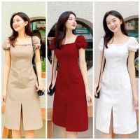 Square neck dress with 2 pockets in 3 colors