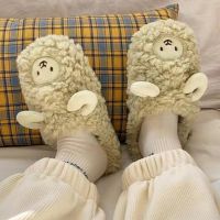 High Quality Winter New Cotton Plush Sheep Slippers Women Indoor Wear Soft Thick Cover Heel Non-Slip Warm Cute Design Fashion