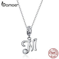 BAMOER 925 Sterling Silver Vintage Letter A to Z Pendant Necklace Initial Long Chain Necklace Platinum Plated Women Fine Jewelry