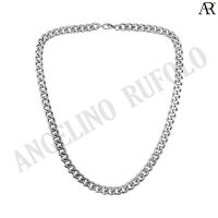 ANGELINO RUFOLO Necklace ดีไซน์ 9 mm. Curb Chain สร้อยคอ Stainless Steel 316L(สแตนเลสสตีล)คุณภาพเยี่ยม สีเงิน