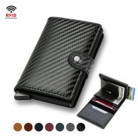 Rfid Carbon Fiber Credit Card Holder Wallets Men Black Magic Trifold Leather Slim Mini Smart Wallet Small Money Bag Male Purses