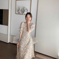 （A Simple）✼ Dress Vintage Korean Style Women Short Sleeve Flower Maxi