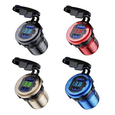 【CW】USB Car Charger Socket Dual QC3.0 Port Quick Charge 12V24V Car Adapter With LED Digital Voltmeter Touch Switch For Car Boat