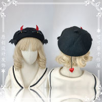 Janpanese Lolita Girl Stereo Beret Cosplay Halloween Gothic Hair Accessories Batwing Devil Horns Darkly Punk Dome Cap